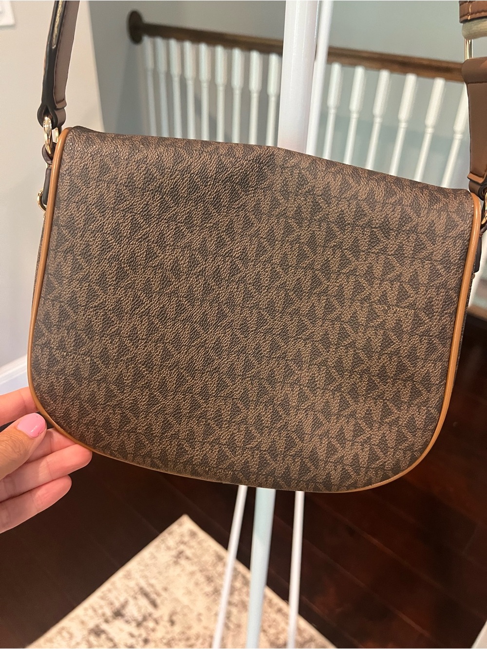Michael Kors Brown Logo Crossbody with Tan Trim and Gold Chain - Picture 6 of 12
